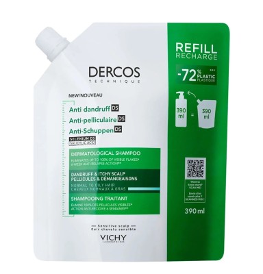 DERCOS CHAMPU ANTICASPA DS CABELLO NORMAL-GRASO REFILL390 ML