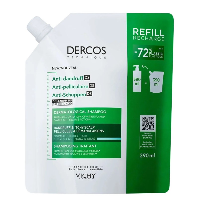 DERCOS CHAMPU ANTICASPA DS CABELLO NORMAL-GRASO REFILL390 ML
