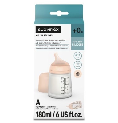 Suavinex Zero.Zero Biberón Anticólico Silicona +0 Meses Flujo S 180 ml