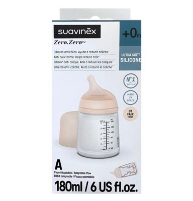 Suavinex Zero.Zero Biberón Anticólico Silicona +0 Meses Flujo S 180 ml