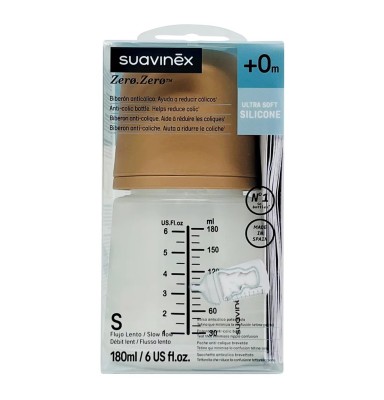 Suavinex Biberón Anticólico Silicona Flujo Adaptable +0 Meses 180 ml Almond