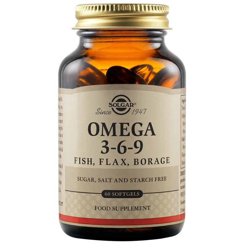 SOLGAR OMEGA 3-6-9 ACEITES DE PESCADO LINO Y BORRAJA 60 CAPSULAS BLANDAS