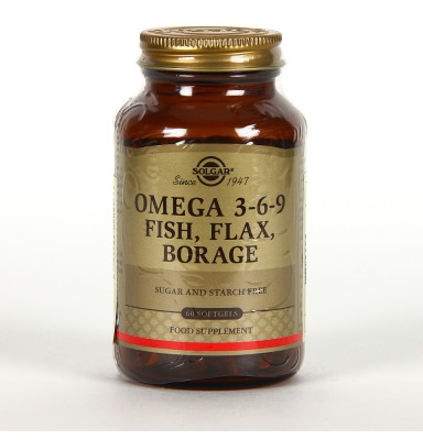 SOLGAR OMEGA 3-6-9 ACEITES DE PESCADO LINO Y BORRAJA 60 CAPSULAS BLANDAS