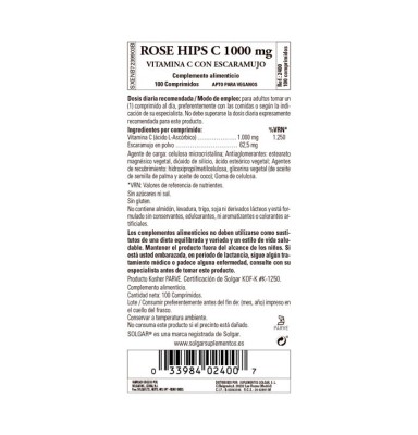 SOLGAR ROSE HIPS C 1000 MG VITAMINA C CON ESCARAMUJO 100 COMPRIMIDOS