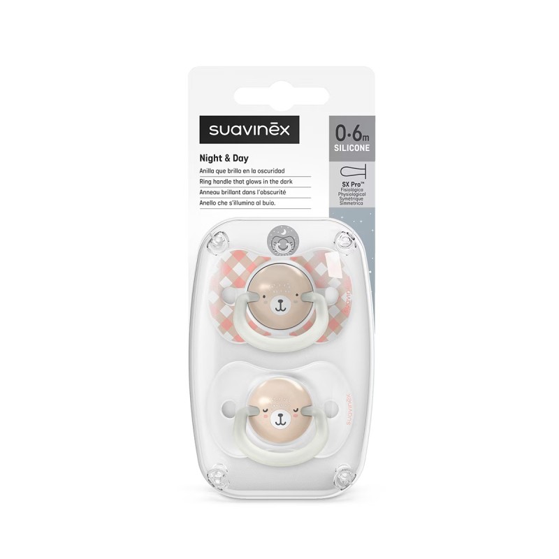 Suavinex Chupete Silicona Night and Day Fisiológico 0-6 Meses 2 Unidades