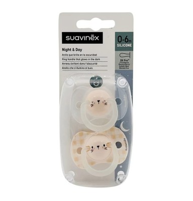 Suavinex Chupete Silicona Night and Day Fisiológico 0-6 Meses 2 Unidades