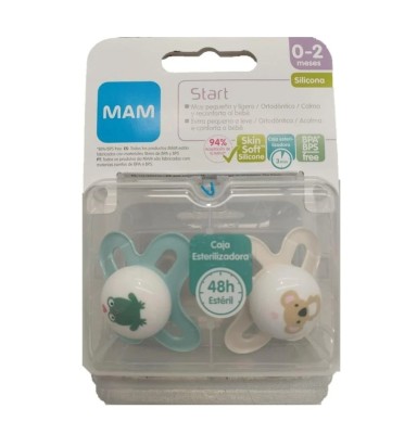 MAM Start Chupete Silicona Fisiológico 0-2 Meses Pack 2 Unidades Blanco-Gris