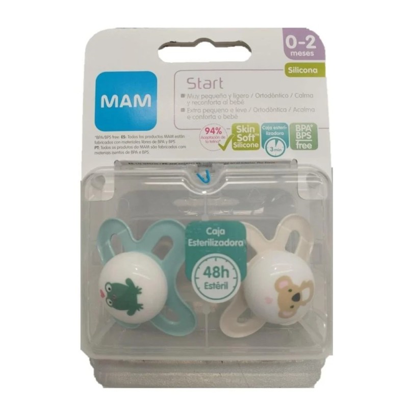 MAM Start Chupete Silicona Fisiológico 0-2 Meses Pack 2 Unidades Blanco-Gris